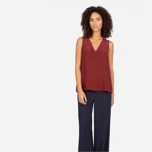 Everlane Maroon Silk Sleeveless Blouse V-Neck The Double-Lined Silk V-Neck Tank